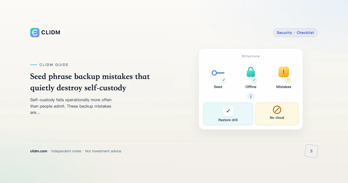 Seed phrase backup mistakes that quietly destroy self-custody